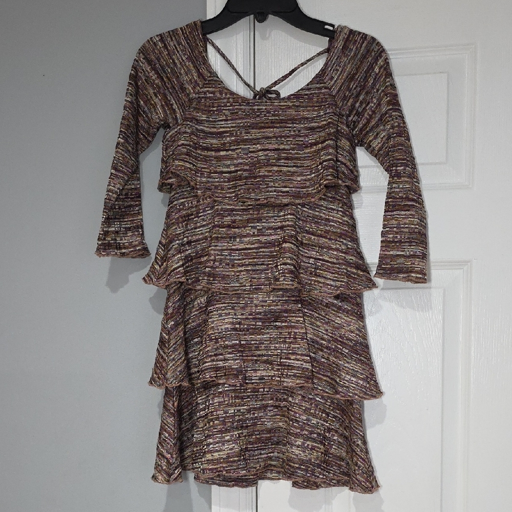 Girls' Tiered Knit Dress in Multi Plum Stripe